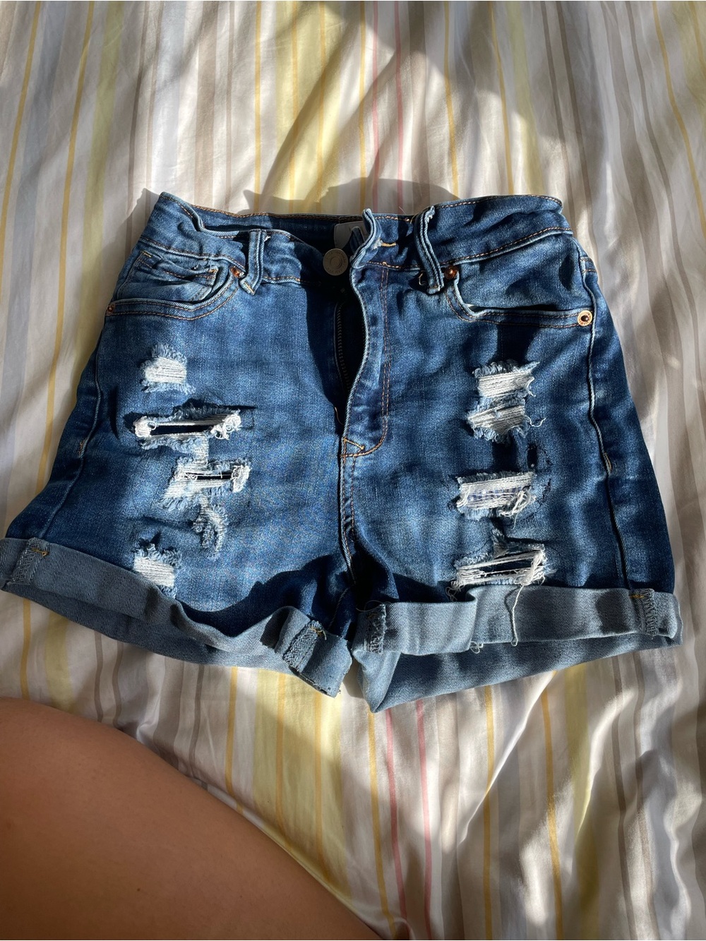 Wax Jean Distressed Dark Blue Roll-Cuff Denim Shorts